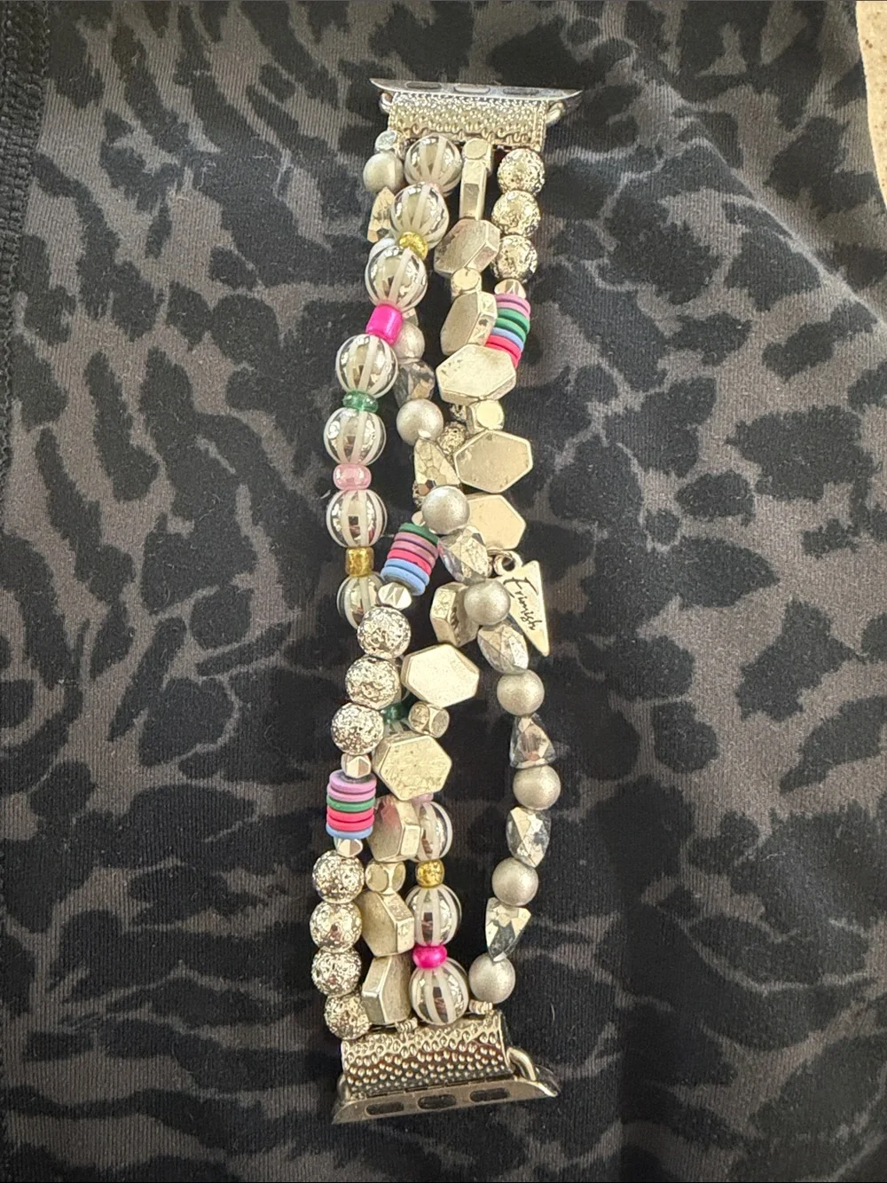 Erimish Silver Multi-Strand Beaded Apple Watch Band with Colorful Accents